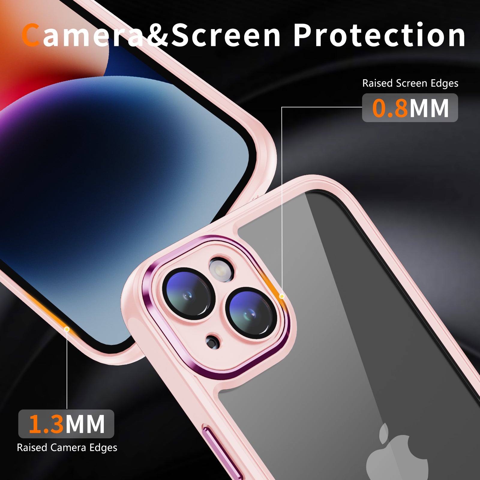 Transparent Phone Case for iPhone 15 Plus , Camera Lens Protector Acrylic+TPU Phone Back Cover - Apricot