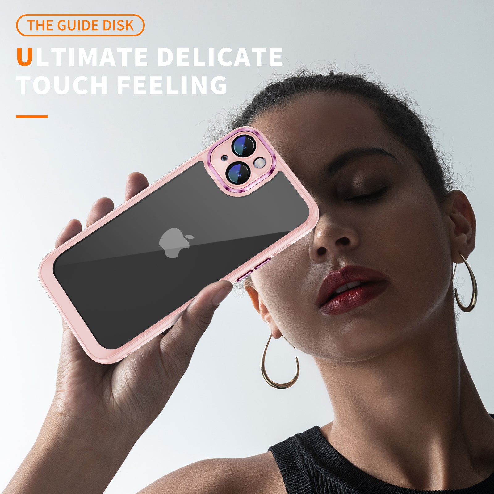 Transparent Phone Case for iPhone 15 Plus , Camera Lens Protector Acrylic+TPU Phone Back Cover - Apricot