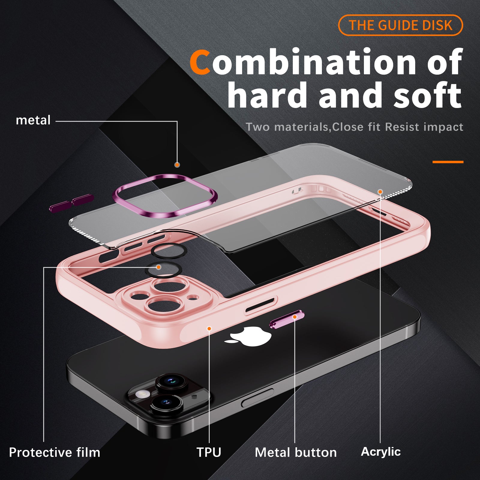 Transparent Phone Case for iPhone 15 Plus , Camera Lens Protector Acrylic+TPU Phone Back Cover - Apricot
