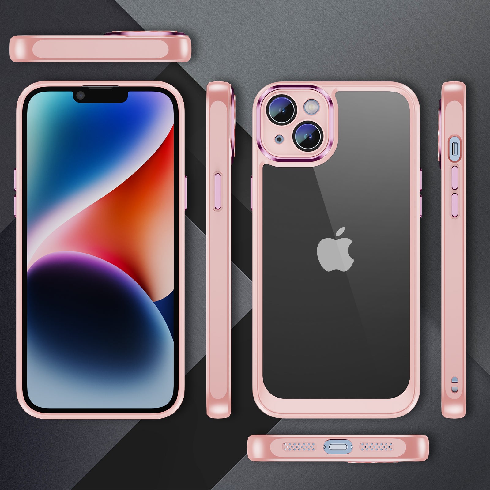 Transparent Phone Case for iPhone 15 Plus , Camera Lens Protector Acrylic+TPU Phone Back Cover - Apricot