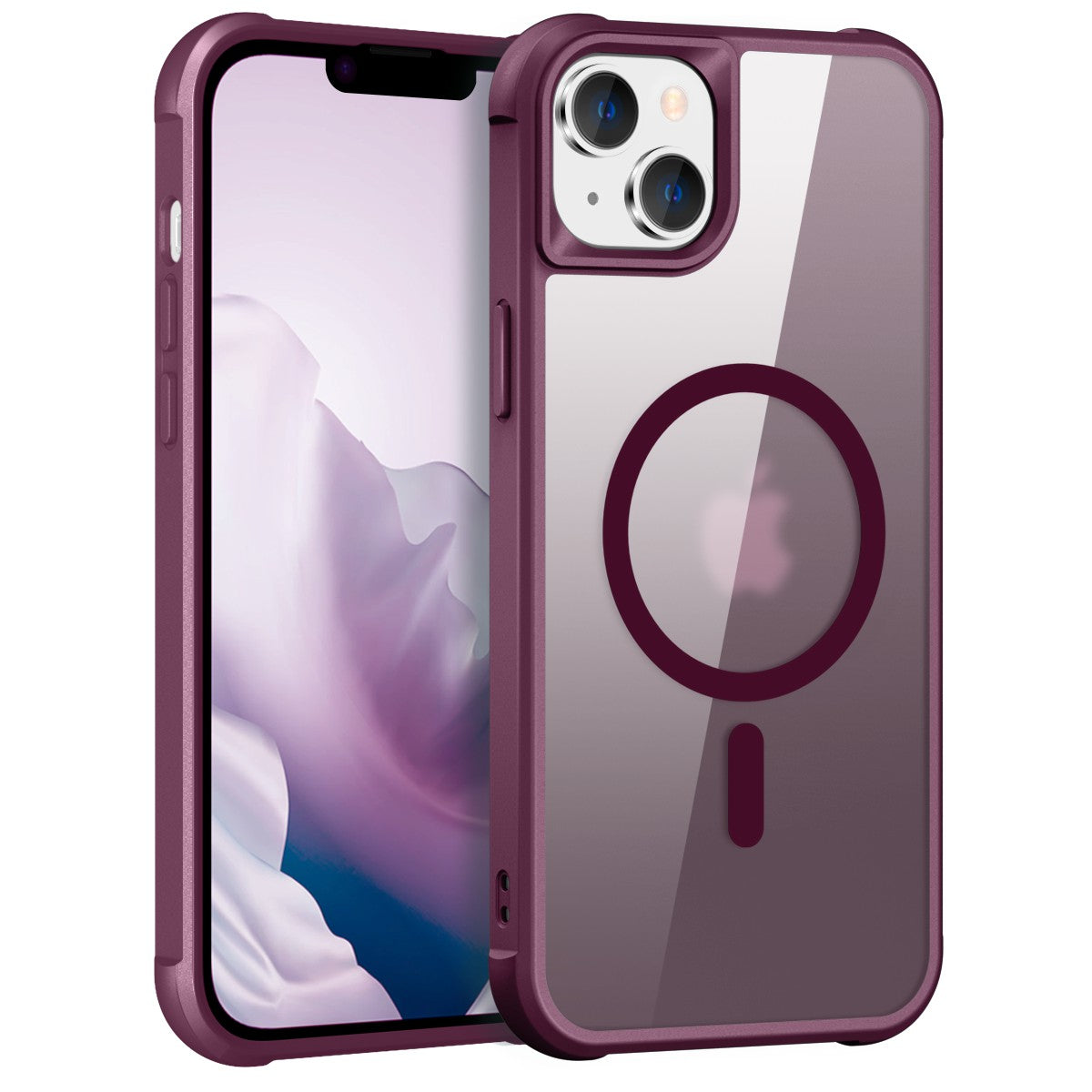 TPU+PC Phone Case for iPhone 15 Plus Anti-Fall Protective Phone Shell Compatible with MagSafe - Wine Red