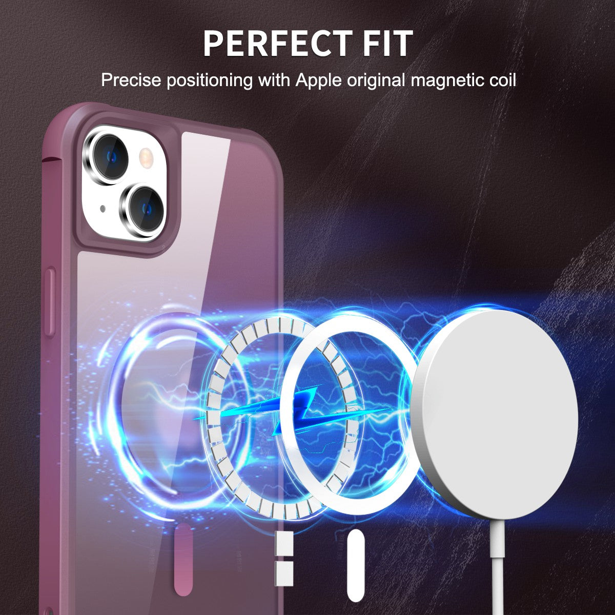 TPU+PC Phone Case for iPhone 15 Plus Anti-Fall Protective Phone Shell Compatible with MagSafe - Wine Red