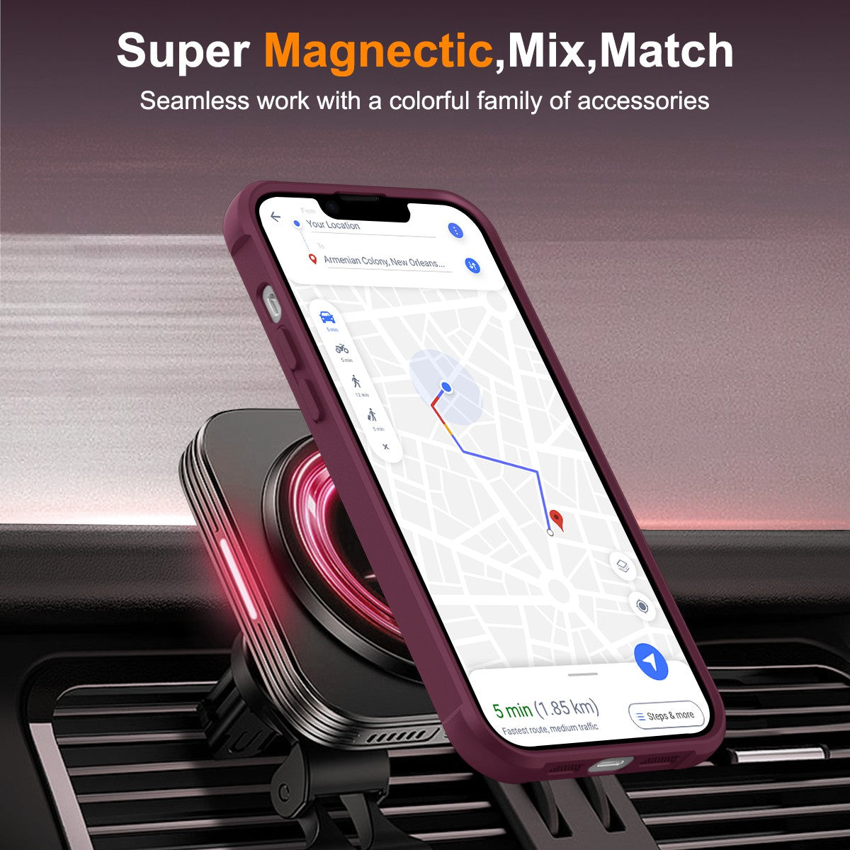 TPU+PC Phone Case for iPhone 15 Plus Anti-Fall Protective Phone Shell Compatible with MagSafe - Wine Red