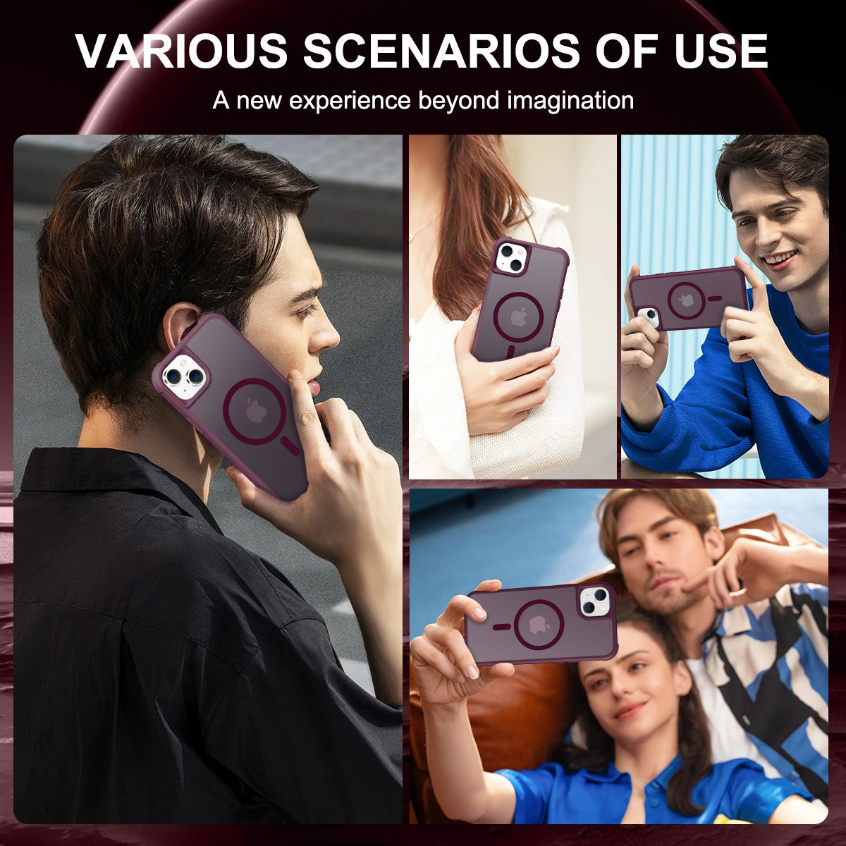 TPU+PC Phone Case for iPhone 15 Plus Anti-Fall Protective Phone Shell Compatible with MagSafe - Wine Red