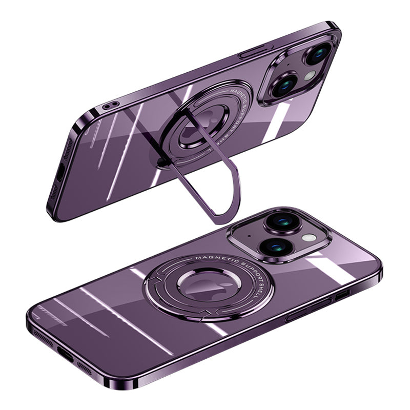 Uniqkart for iPhone 15 Electroplating PC Phone Case Metal Foldable Kickstand Compatible with MagSafe - Dark Purple