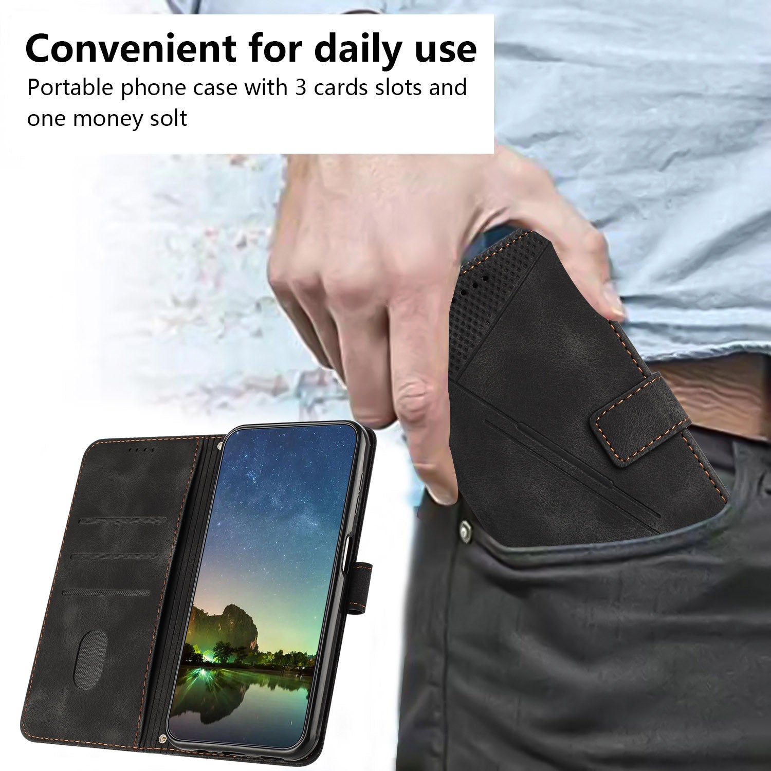Triangle Imprinted Wallet Phone Case for OnePlus 11 5G , Stand PU Leather Anti-drop Cover - Black
