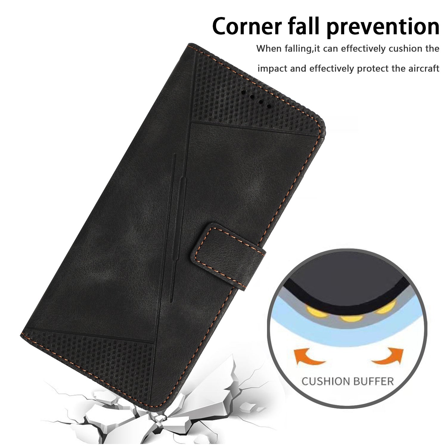 Triangle Imprinted Wallet Phone Case for OnePlus 11 5G , Stand PU Leather Anti-drop Cover - Black