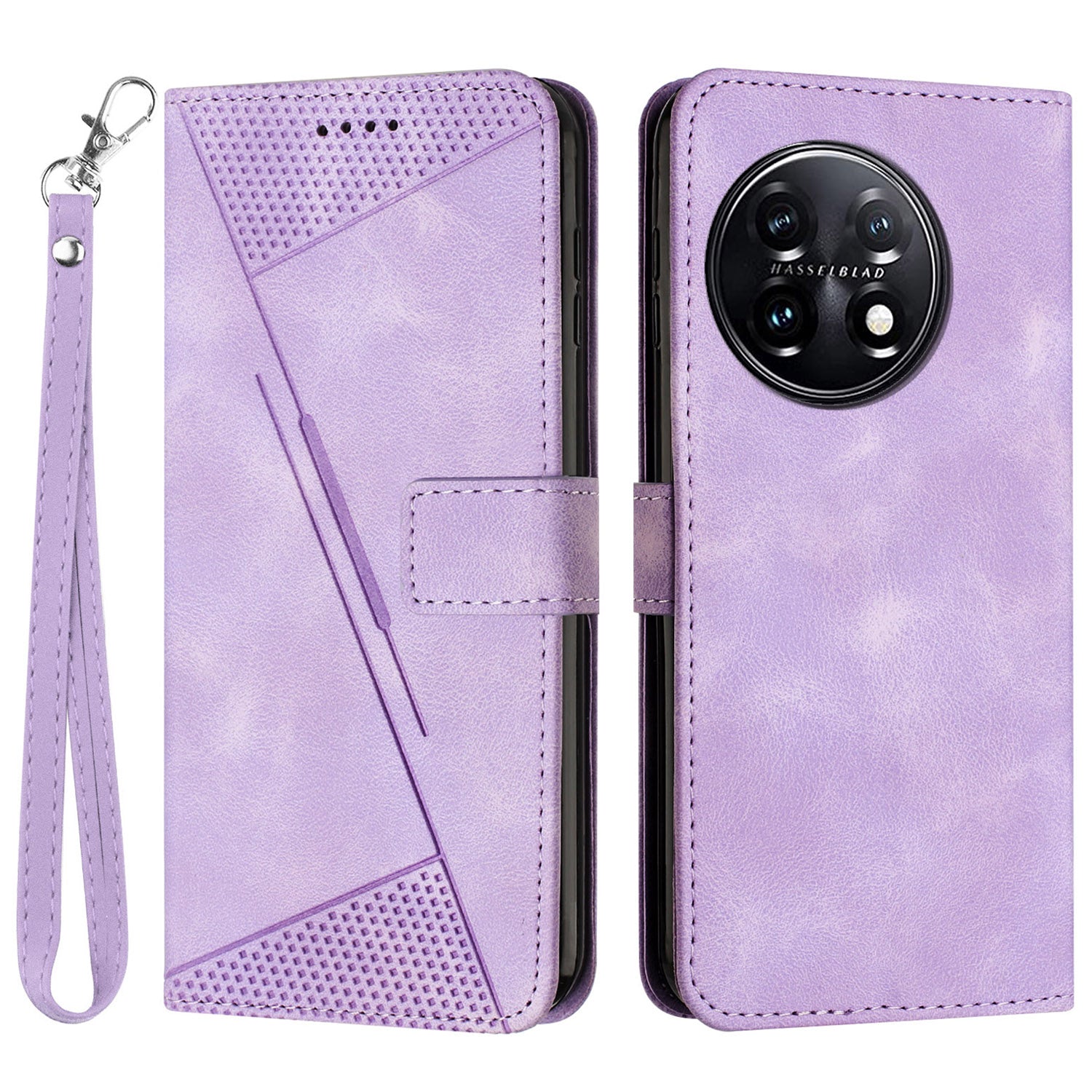 Triangle Imprinted Wallet Phone Case for OnePlus 11 5G , Stand PU Leather Anti-drop Cover - Purple