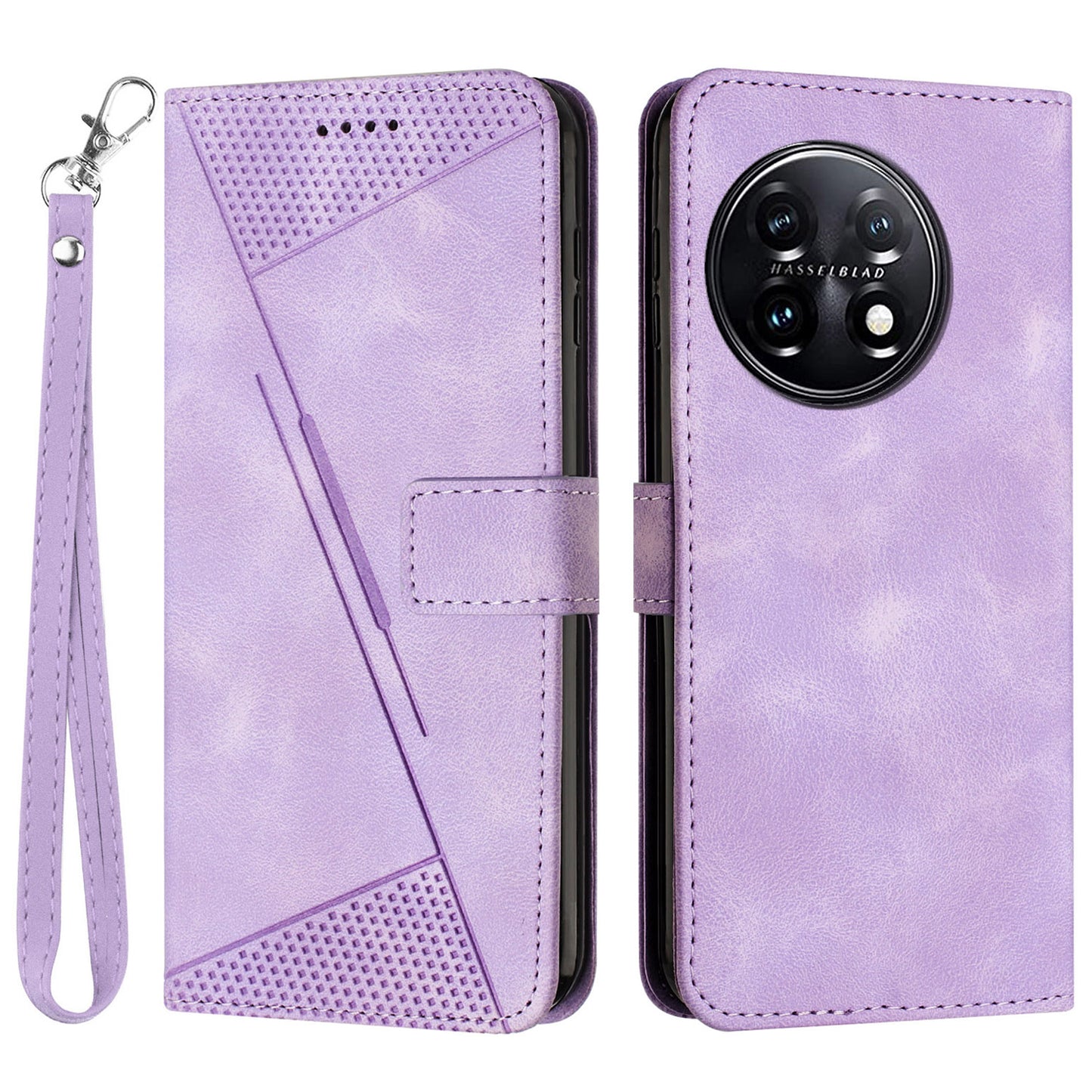 Triangle Imprinted Wallet Phone Case for OnePlus 11 5G , Stand PU Leather Anti-drop Cover - Purple
