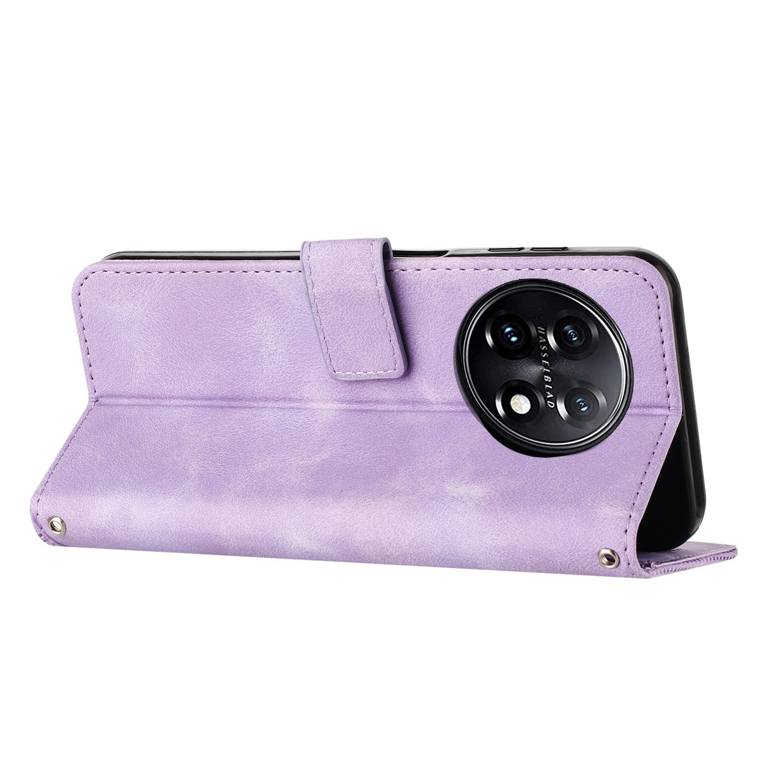Triangle Imprinted Wallet Phone Case for OnePlus 11 5G , Stand PU Leather Anti-drop Cover - Purple