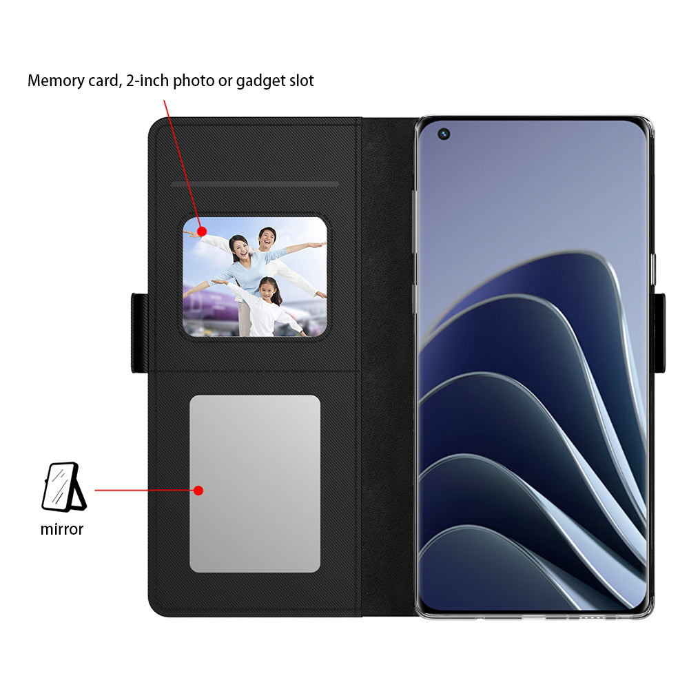 For OnePlus Ace 2 5G / 11R 5G Dustproof Shell Card Slot and Mirror PU Leather Cover Stand Phone Case - Black