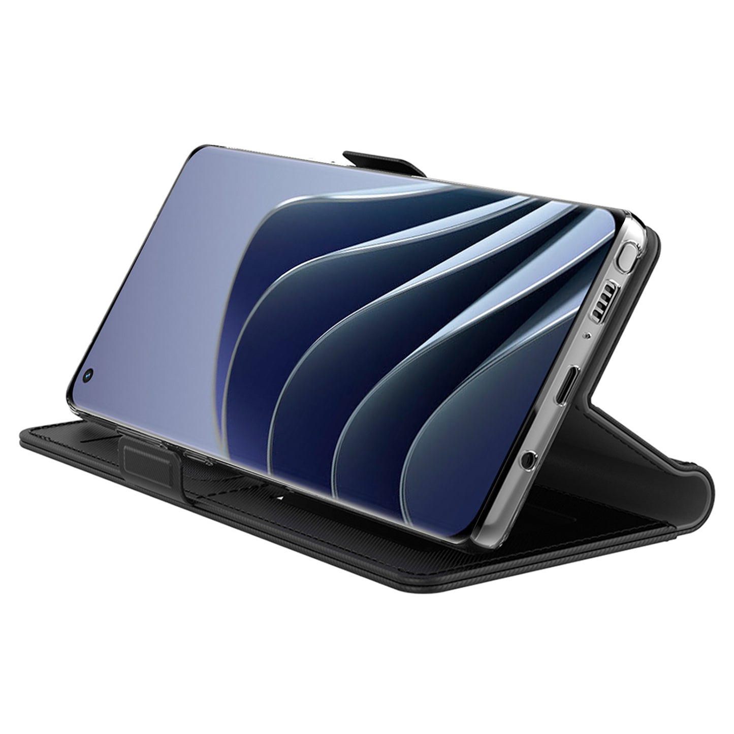 For OnePlus Ace 2 5G / 11R 5G Dustproof Shell Card Slot and Mirror PU Leather Cover Stand Phone Case - Blue