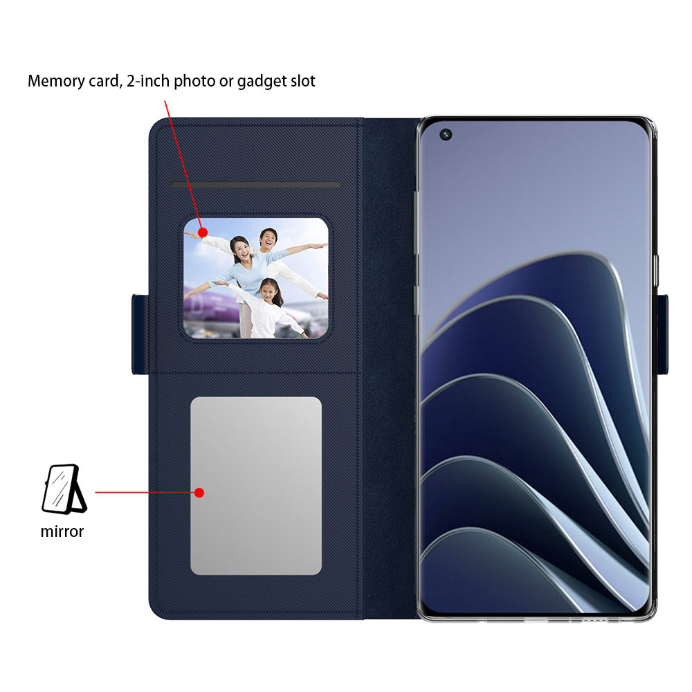 For OnePlus Ace 2 5G / 11R 5G Dustproof Shell Card Slot and Mirror PU Leather Cover Stand Phone Case - Blue