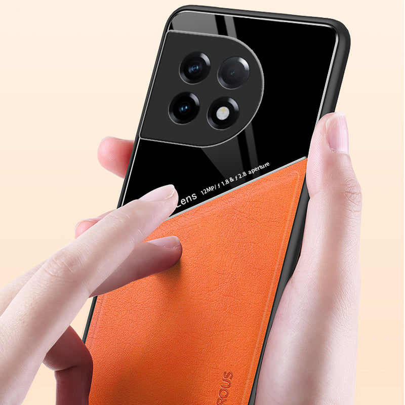 For OnePlus Ace 2 5G / 11R 5G Cover Leather+TPU+PC Cellphone Case Support Car Magnetic Holder - Orange