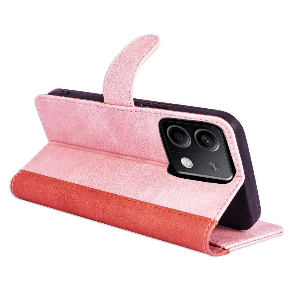 For Xiaomi Redmi Note 13 5G (China) Phone Case PU Leather+TPU Wallet Stand Shock-absorbing Cover - Pink