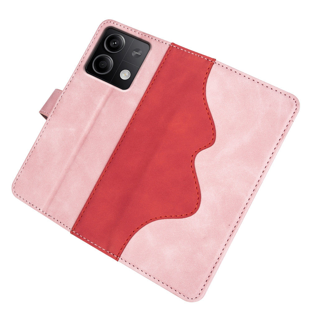 For Xiaomi Redmi Note 13 5G (China) Phone Case PU Leather+TPU Wallet Stand Shock-absorbing Cover - Pink