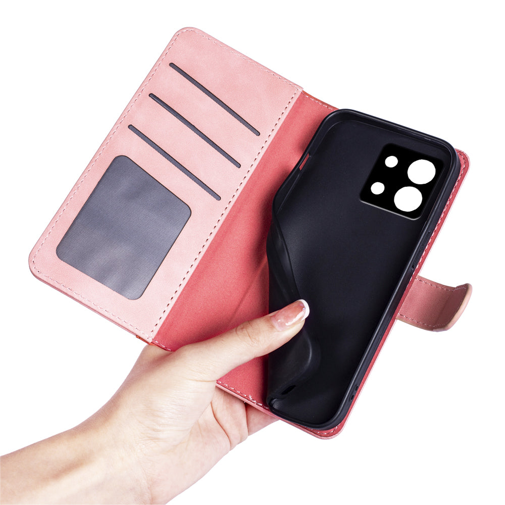 For Xiaomi Redmi Note 13 5G (China) Phone Case PU Leather+TPU Wallet Stand Shock-absorbing Cover - Pink