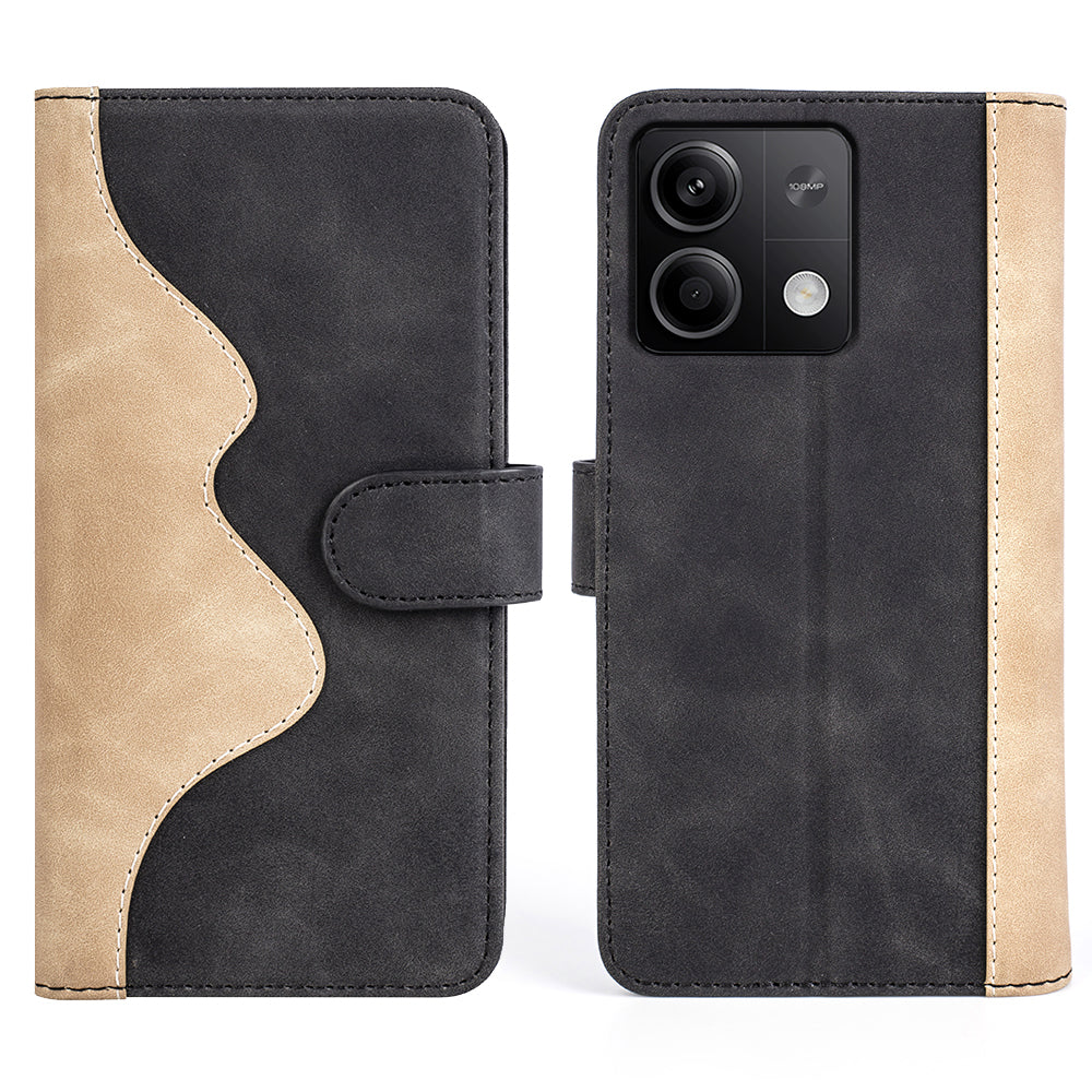 For Xiaomi Redmi Note 13 5G (China) Phone Case PU Leather+TPU Wallet Stand Shock-absorbing Cover - Black