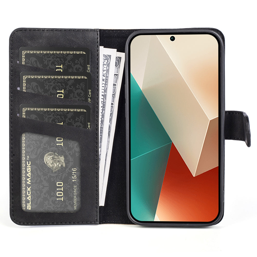 For Xiaomi Redmi Note 13 5G (China) Phone Case PU Leather+TPU Wallet Stand Shock-absorbing Cover - Black