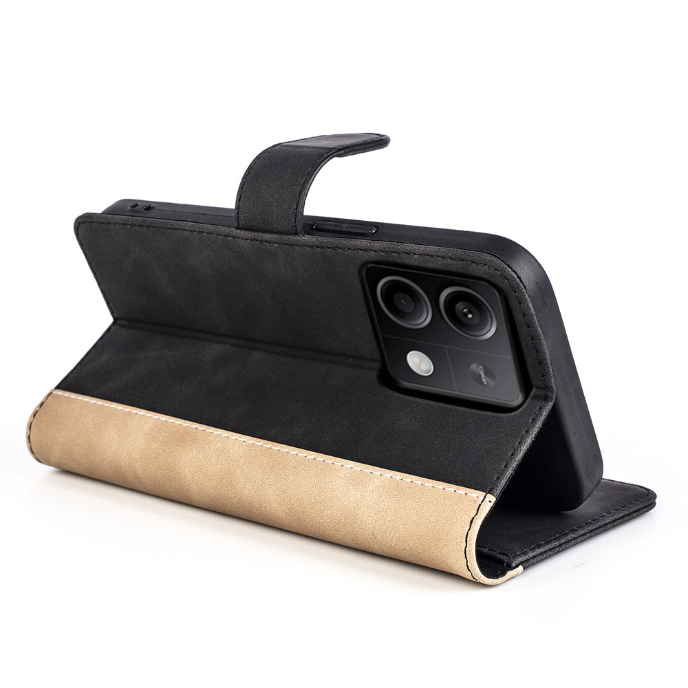 For Xiaomi Redmi Note 13 5G (China) Phone Case PU Leather+TPU Wallet Stand Shock-absorbing Cover - Black