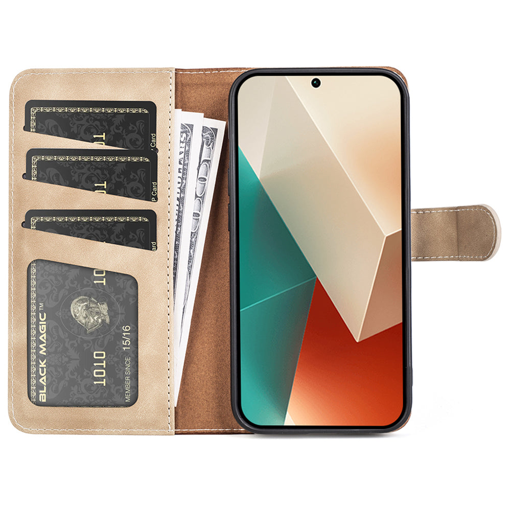 For Xiaomi Redmi Note 13 5G (China) Phone Case PU Leather+TPU Wallet Stand Shock-absorbing Cover - Yellow