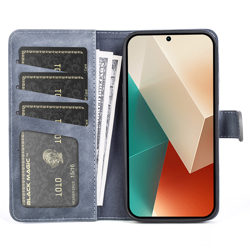 For Xiaomi Redmi Note 13 5G (China) Phone Case PU Leather+TPU Wallet Stand Shock-absorbing Cover - Blue