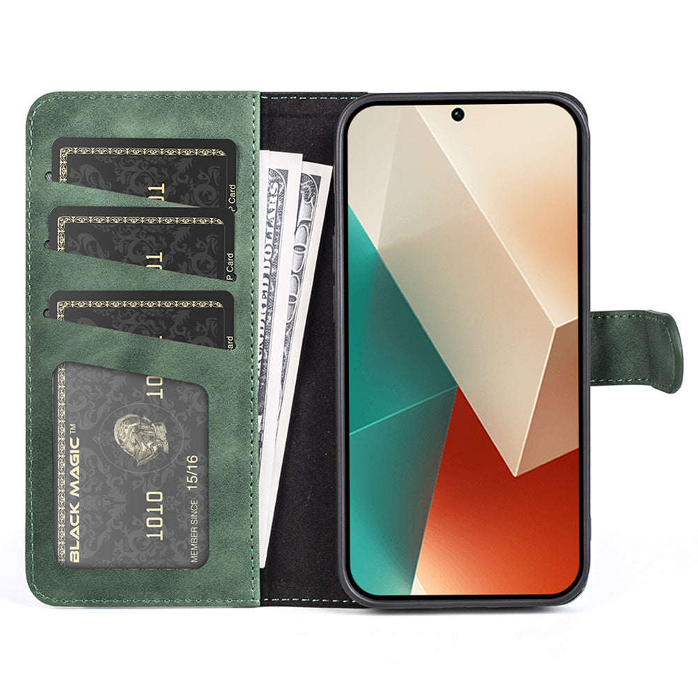 For Xiaomi Redmi Note 13 5G (China) Phone Case PU Leather+TPU Wallet Stand Shock-absorbing Cover - Green