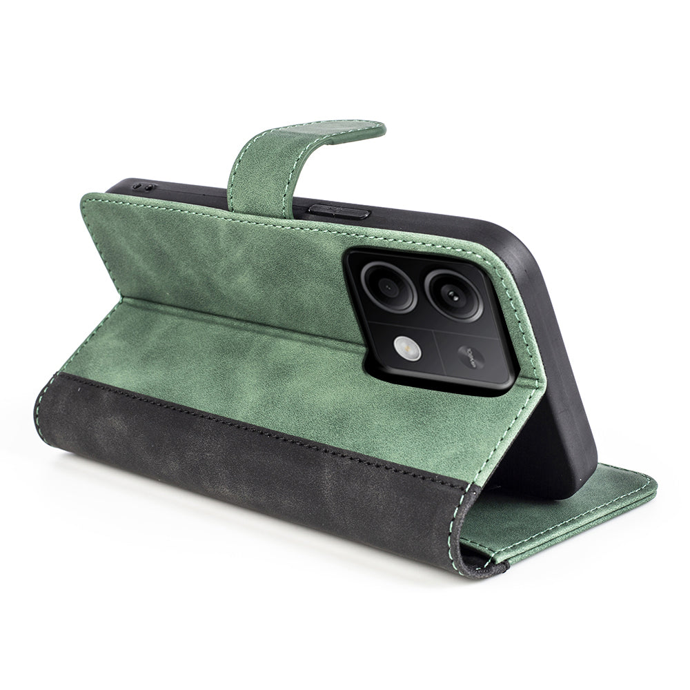 For Xiaomi Redmi Note 13 5G (China) Phone Case PU Leather+TPU Wallet Stand Shock-absorbing Cover - Green