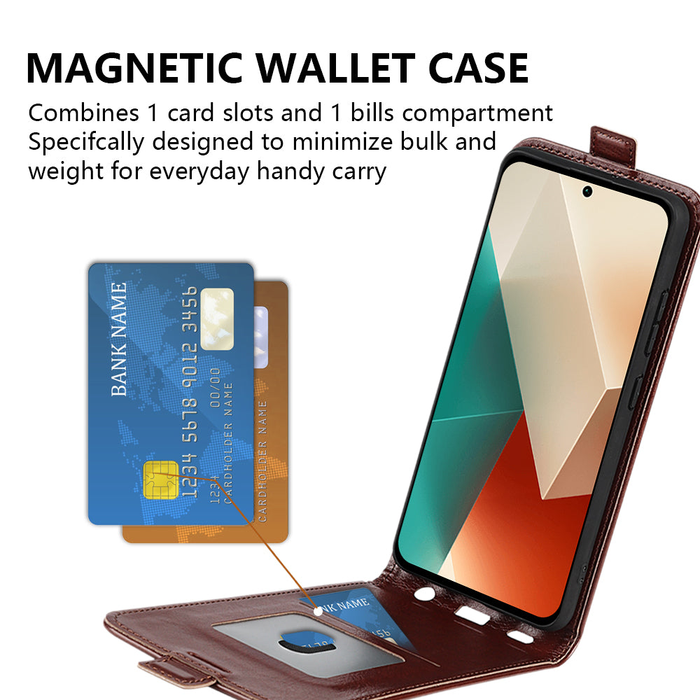 For Xiaomi Redmi Note 13 5G (China) Case Anti-Dust Phone Shell PU Leather Cover with Card Slot - Brown