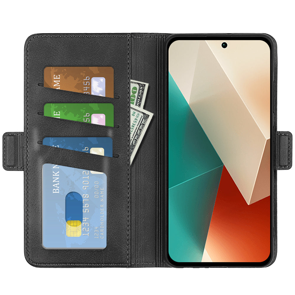 For Xiaomi Redmi Note 13 5G (China) Case Stand Flip Calf Texture Phone Cover PU Leather Wallet Phone Shell - Black