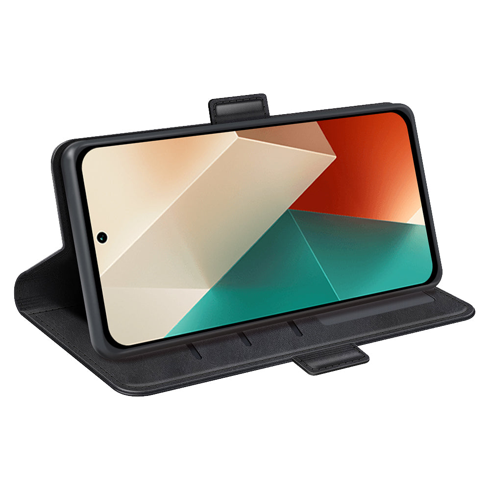 For Xiaomi Redmi Note 13 5G (China) Case Stand Flip Calf Texture Phone Cover PU Leather Wallet Phone Shell - Black