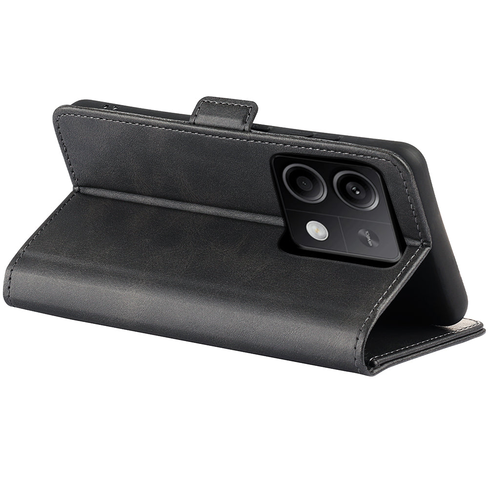 For Xiaomi Redmi Note 13 5G (China) Case Stand Flip Calf Texture Phone Cover PU Leather Wallet Phone Shell - Black