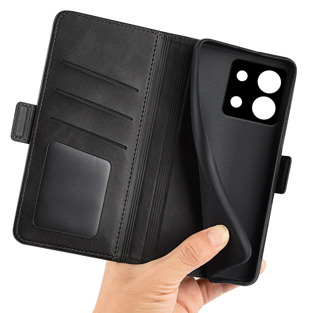 For Xiaomi Redmi Note 13 5G (China) Case Stand Flip Calf Texture Phone Cover PU Leather Wallet Phone Shell - Black