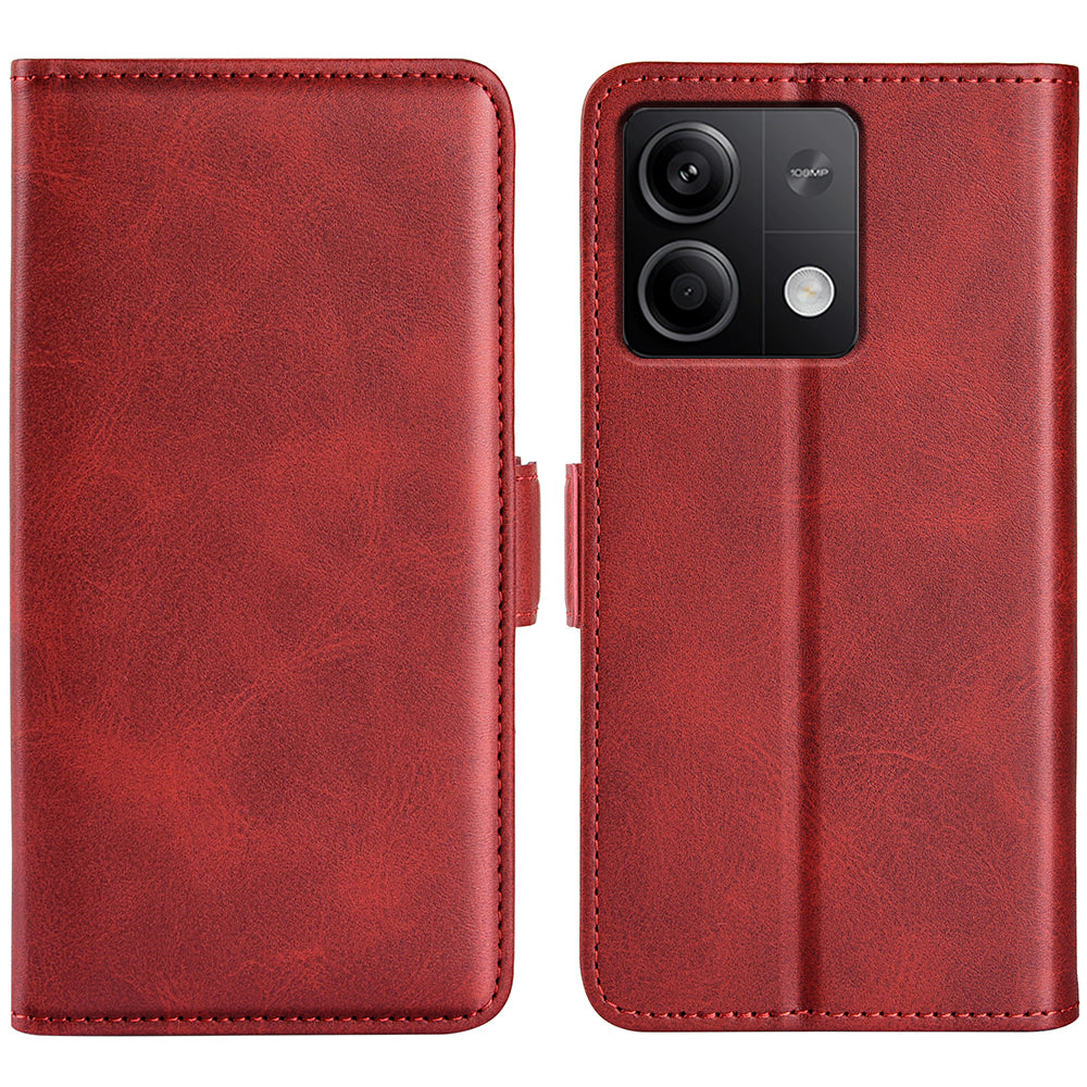 For Xiaomi Redmi Note 13 5G (China) Case Stand Flip Calf Texture Phone Cover PU Leather Wallet Phone Shell - Red