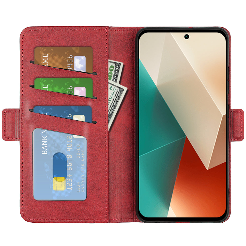 For Xiaomi Redmi Note 13 5G (China) Case Stand Flip Calf Texture Phone Cover PU Leather Wallet Phone Shell - Red
