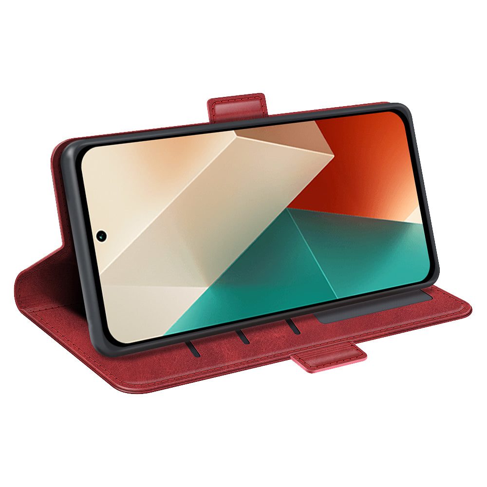 For Xiaomi Redmi Note 13 5G (China) Case Stand Flip Calf Texture Phone Cover PU Leather Wallet Phone Shell - Red