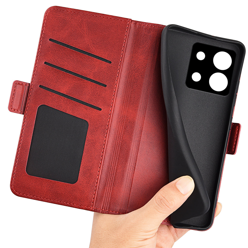 For Xiaomi Redmi Note 13 5G (China) Case Stand Flip Calf Texture Phone Cover PU Leather Wallet Phone Shell - Red