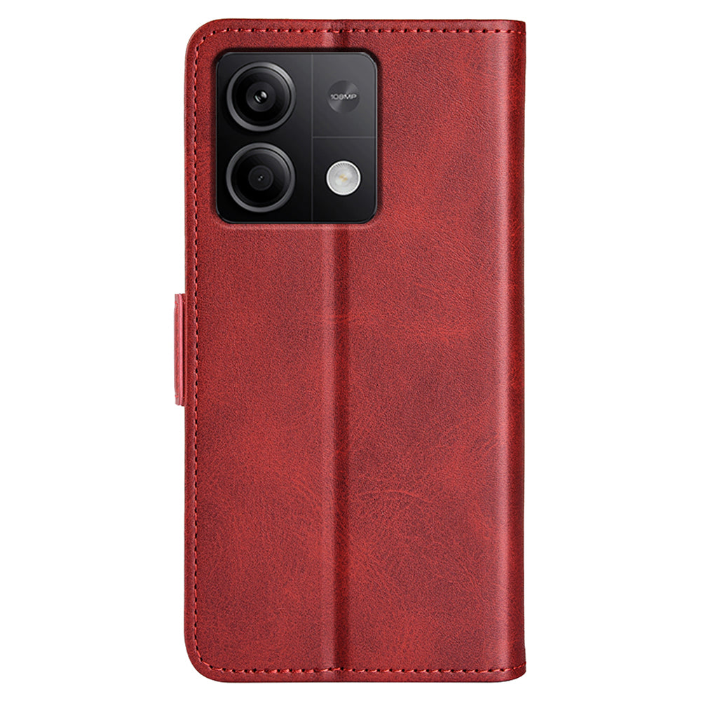 For Xiaomi Redmi Note 13 5G (China) Case Stand Flip Calf Texture Phone Cover PU Leather Wallet Phone Shell - Red