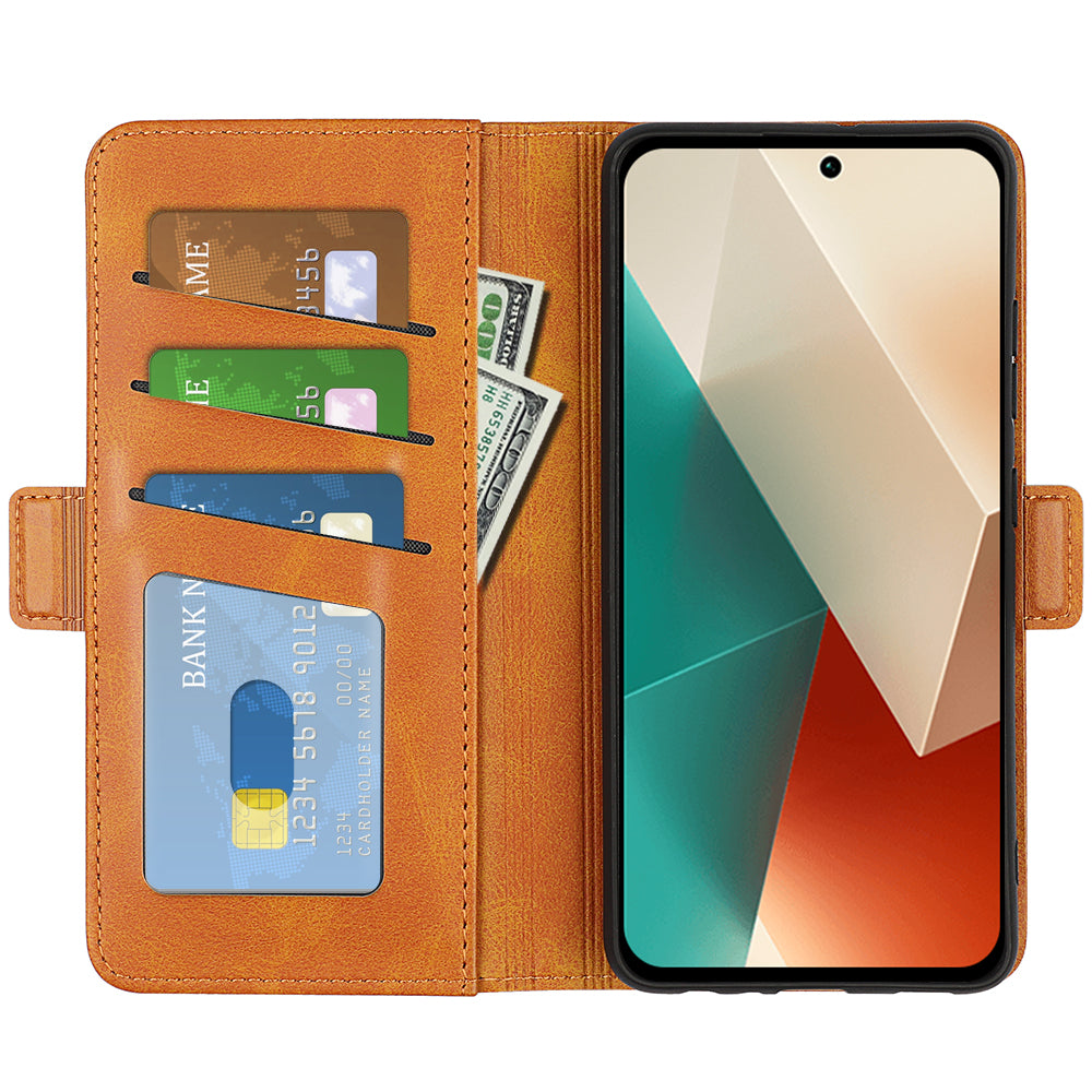 For Xiaomi Redmi Note 13 5G (China) Case Stand Flip Calf Texture Phone Cover PU Leather Wallet Phone Shell - Yellow