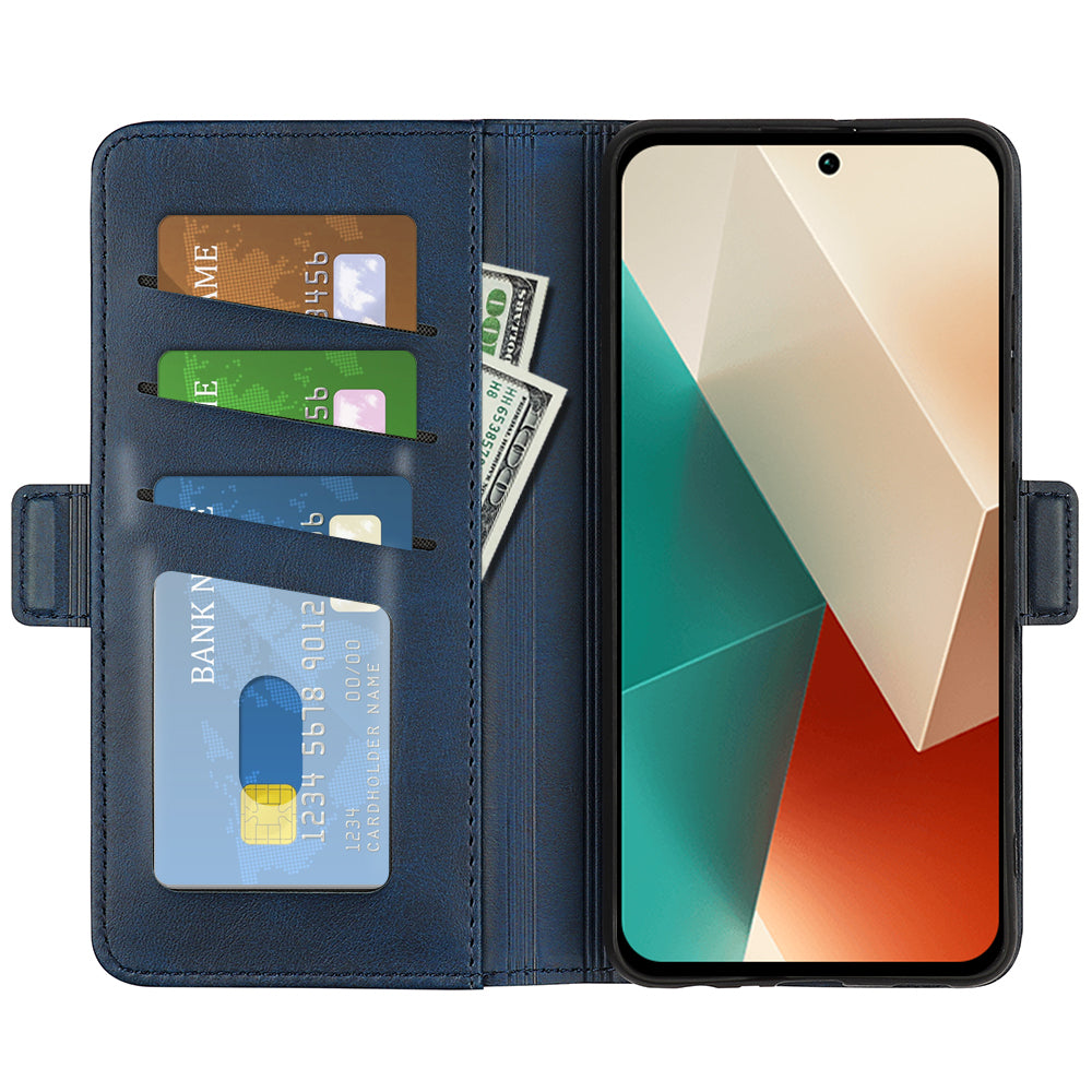 For Xiaomi Redmi Note 13 5G (China) Case Stand Flip Calf Texture Phone Cover PU Leather Wallet Phone Shell - Blue