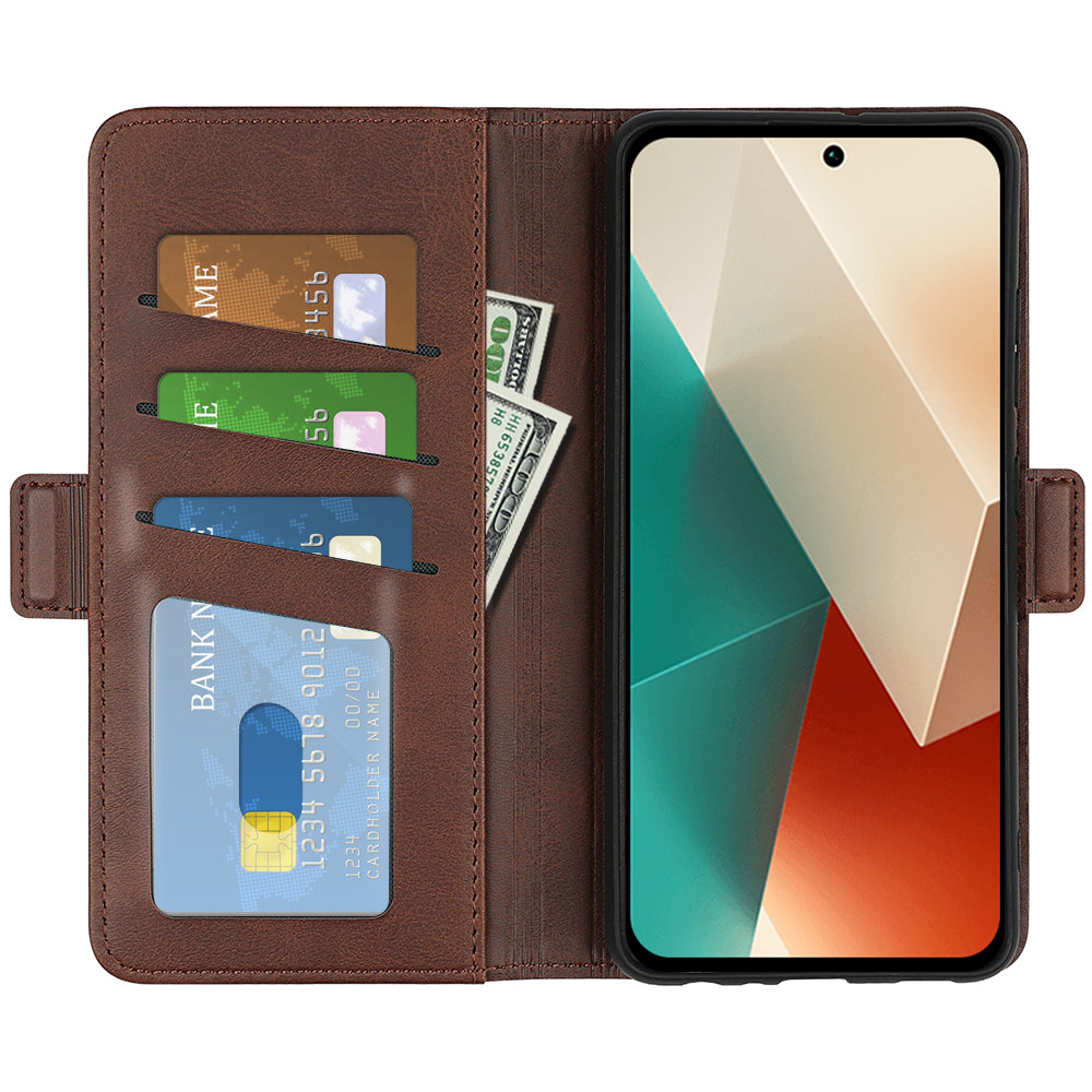 For Xiaomi Redmi Note 13 5G (China) Case Stand Flip Calf Texture Phone Cover PU Leather Wallet Phone Shell - Brown
