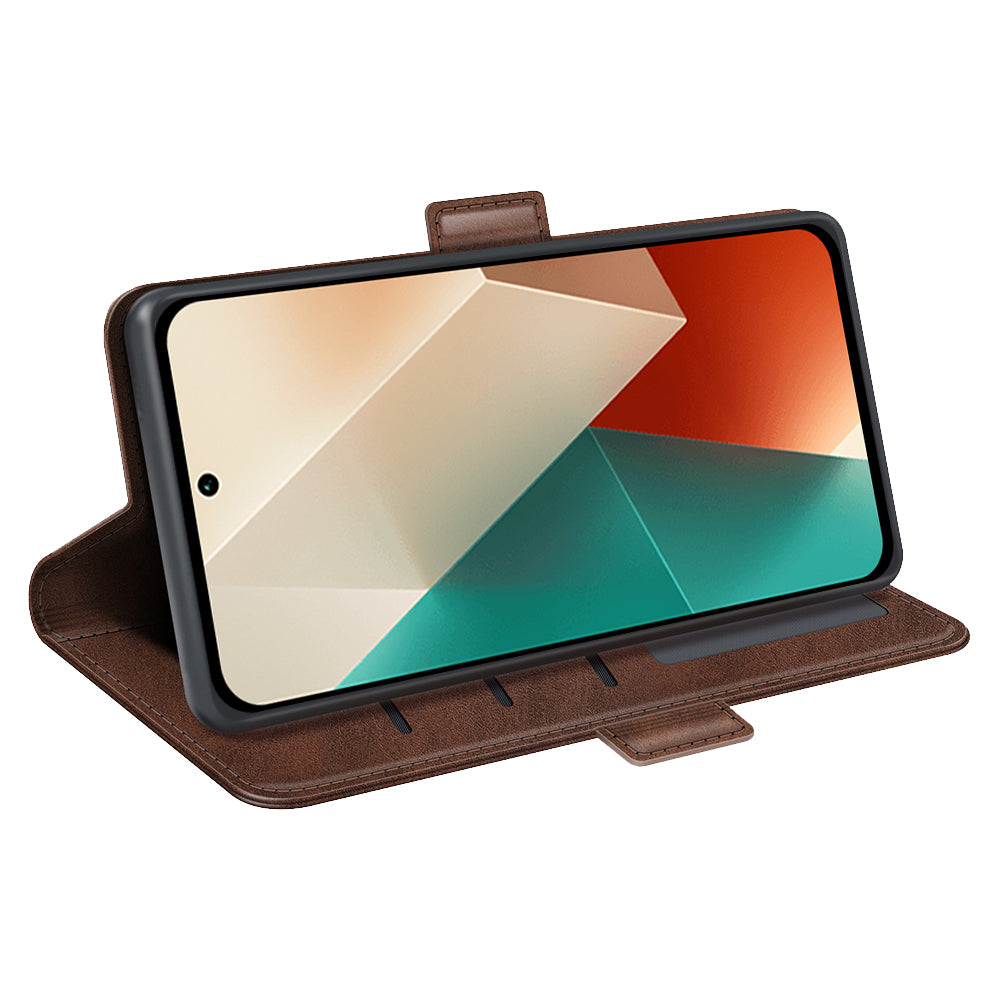 For Xiaomi Redmi Note 13 5G (China) Case Stand Flip Calf Texture Phone Cover PU Leather Wallet Phone Shell - Brown