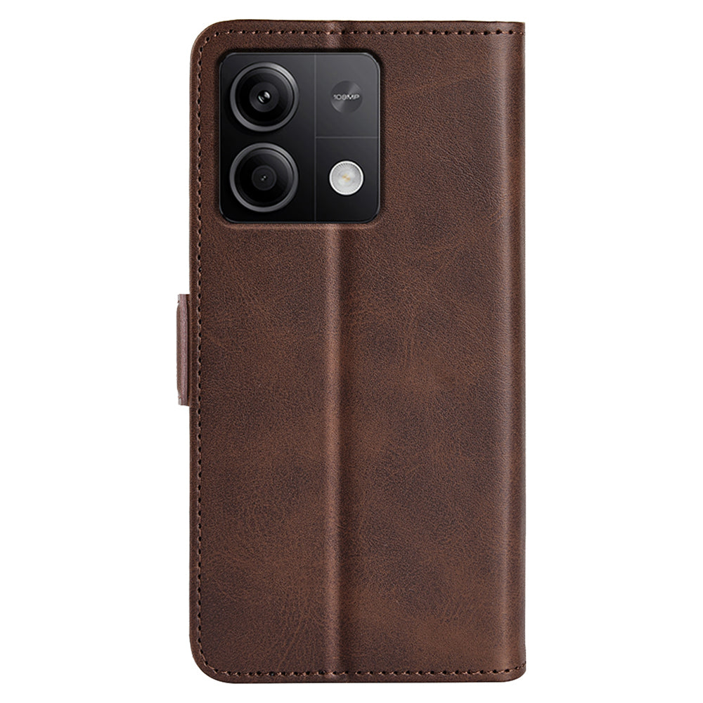 For Xiaomi Redmi Note 13 5G (China) Case Stand Flip Calf Texture Phone Cover PU Leather Wallet Phone Shell - Brown
