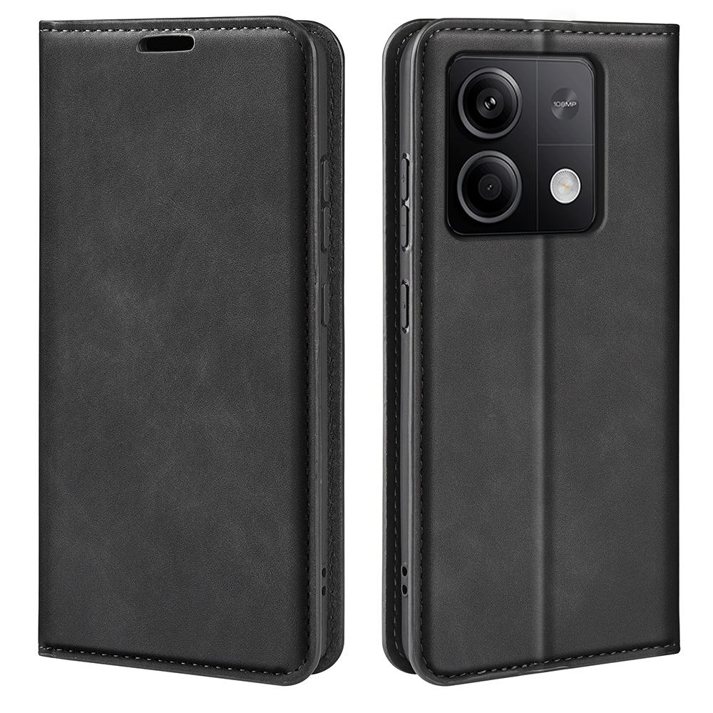 For Xiaomi Redmi Note 13 5G (China) Cell Phone Case PU Leather Wallet Stand Phone Shell with Skin-touch Feeling - Black