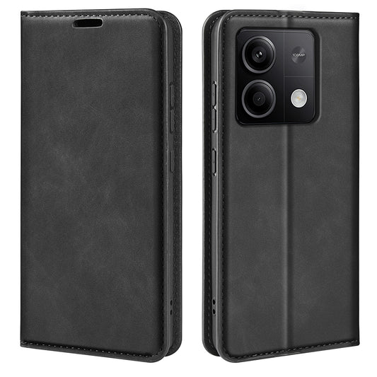 For Xiaomi Redmi Note 13 5G (China) Cell Phone Case PU Leather Wallet Stand Phone Shell with Skin-touch Feeling - Black