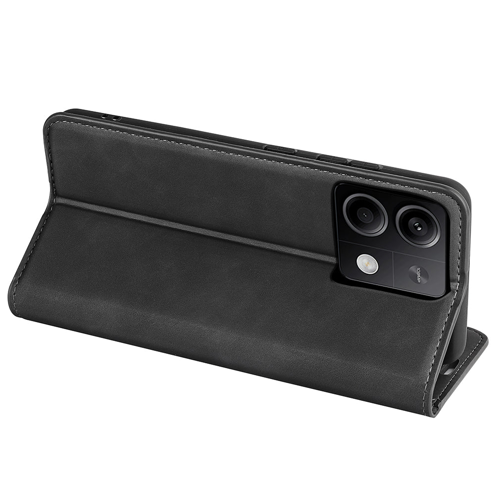 For Xiaomi Redmi Note 13 5G (China) Cell Phone Case PU Leather Wallet Stand Phone Shell with Skin-touch Feeling - Black