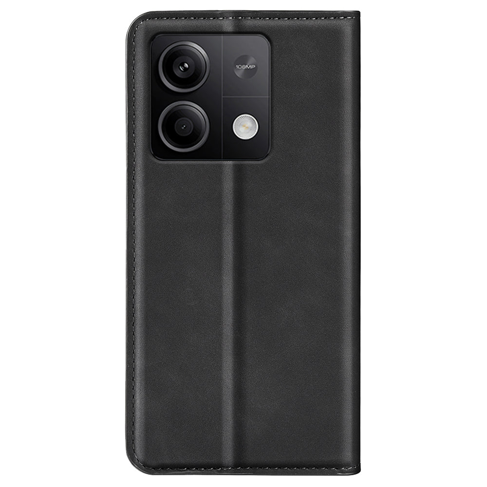 For Xiaomi Redmi Note 13 5G (China) Cell Phone Case PU Leather Wallet Stand Phone Shell with Skin-touch Feeling - Black