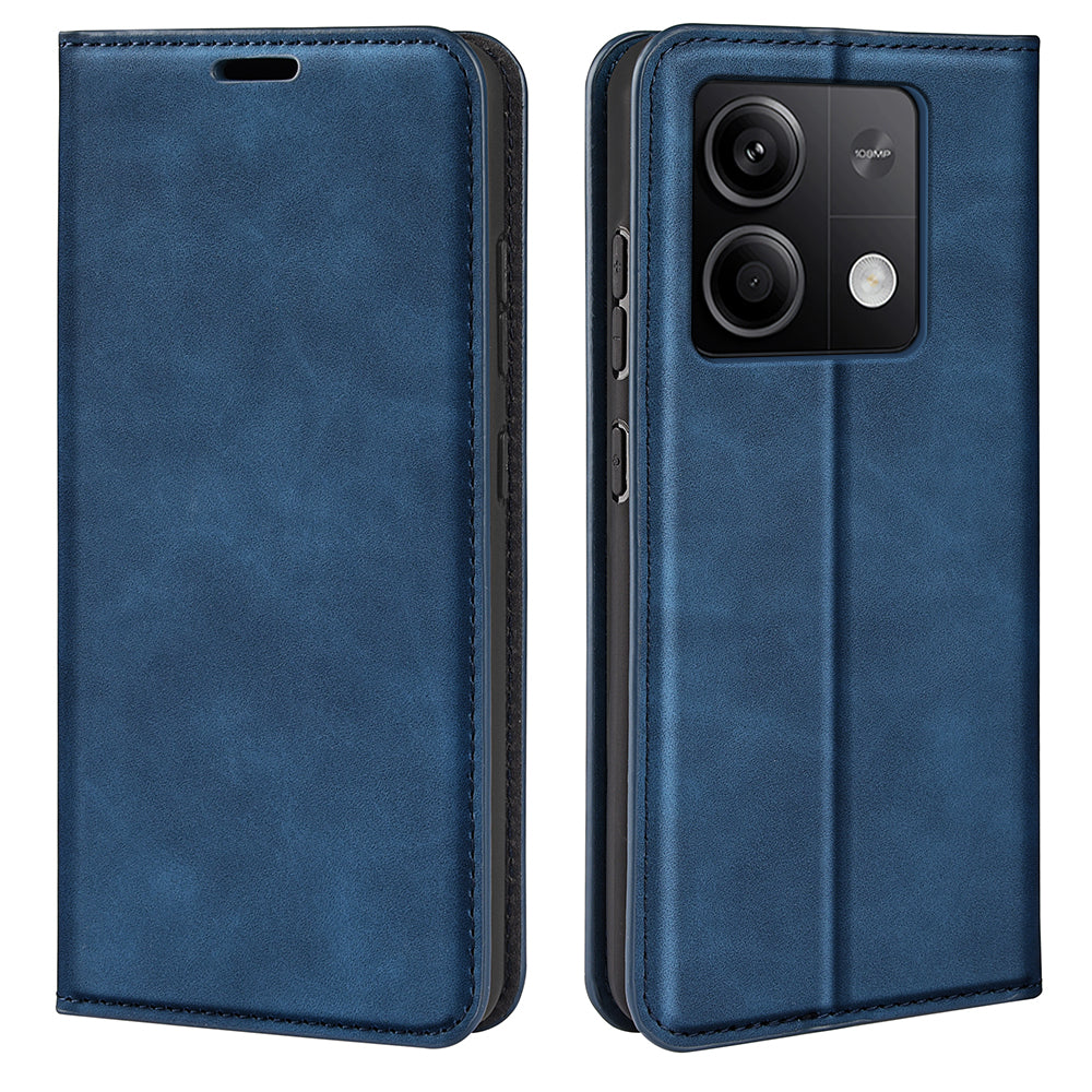 For Xiaomi Redmi Note 13 5G (China) Cell Phone Case PU Leather Wallet Stand Phone Shell with Skin-touch Feeling - Blue