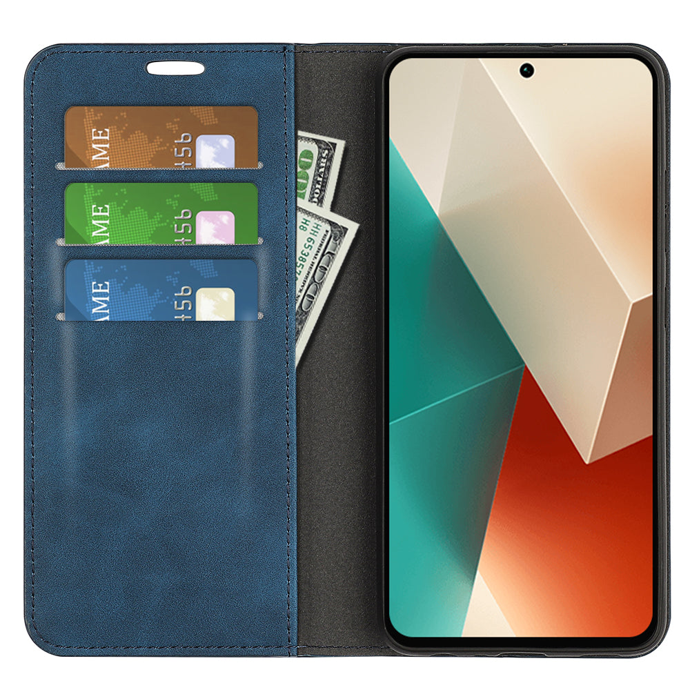 For Xiaomi Redmi Note 13 5G (China) Cell Phone Case PU Leather Wallet Stand Phone Shell with Skin-touch Feeling - Blue