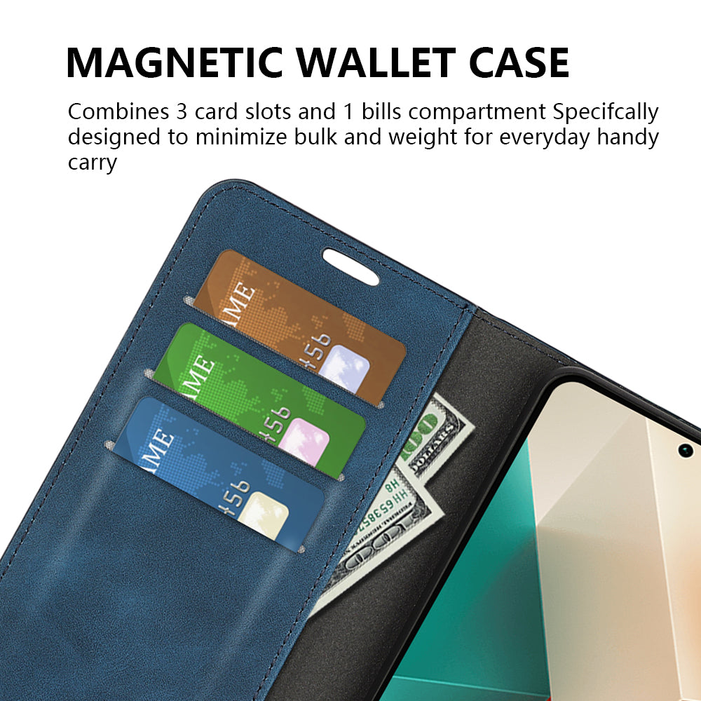 For Xiaomi Redmi Note 13 5G (China) Cell Phone Case PU Leather Wallet Stand Phone Shell with Skin-touch Feeling - Blue